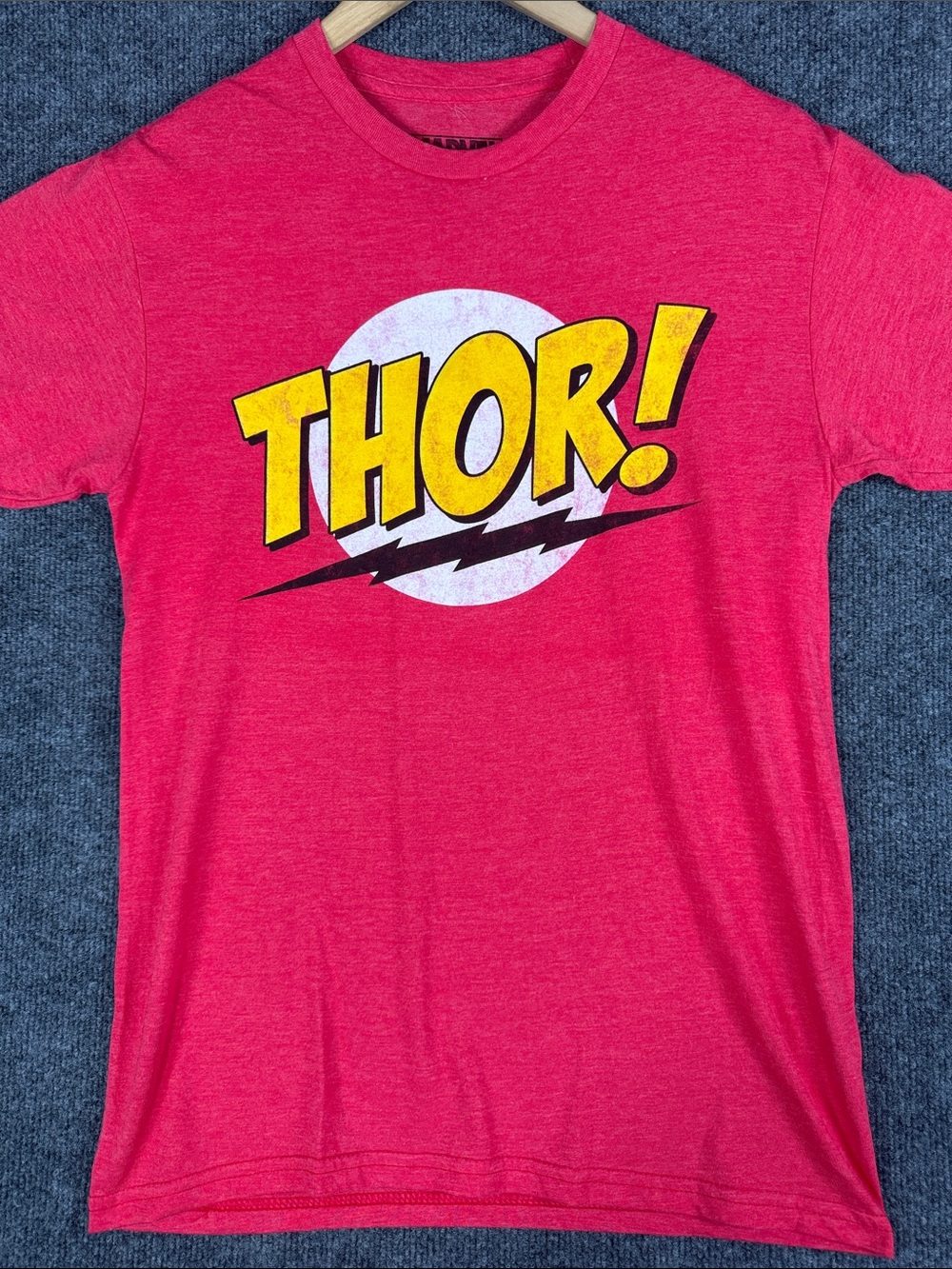 Marvel Thor Men's Medium Comic Logo Graphic T Shirt Red Yellow Superhero